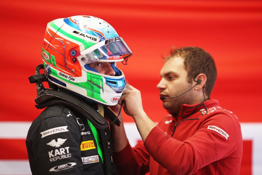 Andrea Kimi Antonelli of Italy and PREMA Racing (4) prepares to drive in the garage during day three of Formula 2 Testing at Circuit de Barcelona-C...