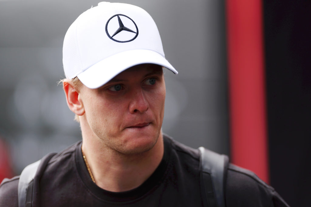 Mick Schumacher of Germany, Reserve Driver of Mercedes arrives in the Paddock prior to practice ahead of the F1 Grand Prix of Belgium at Circuit de...