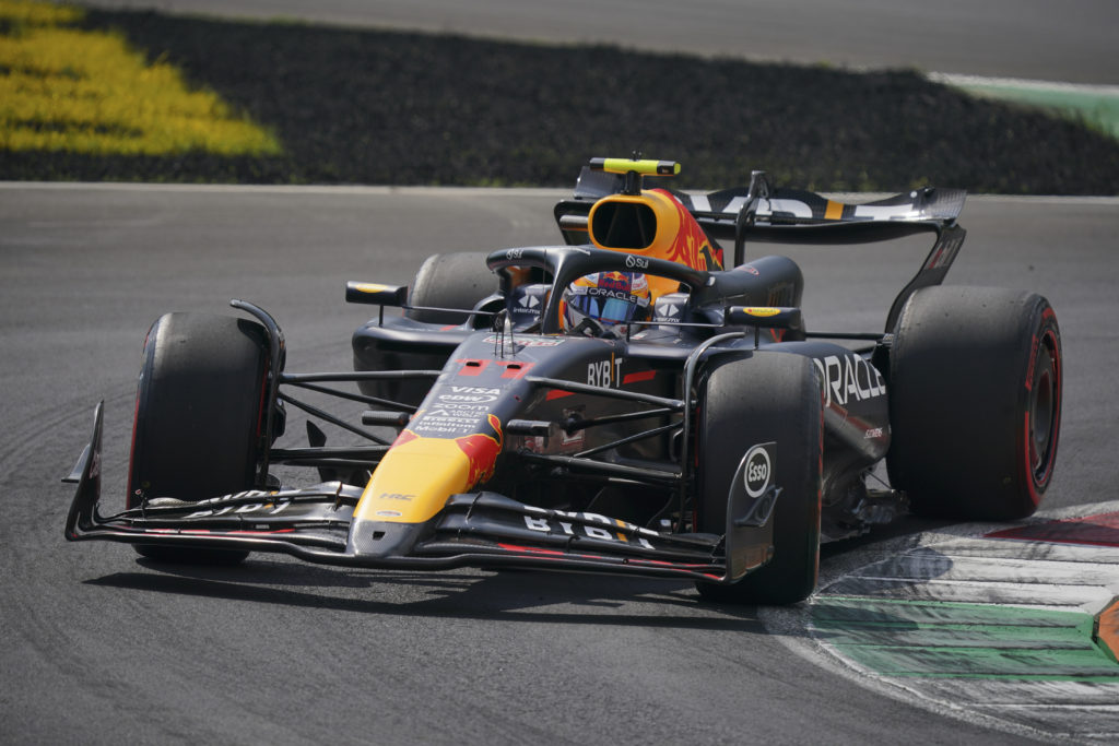 Sergio Perez of Mexico drives the (11) Oracle Red Bull Racing RB20 Honda RBPT during the race of the Formula 1 Pirelli Gran Premio d'Italia 2024 in...