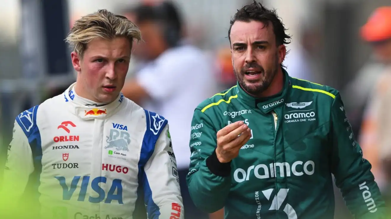 c-687 Liam Lawson looks on angrily as Fernando Alonso makes his point following their United States GP clash