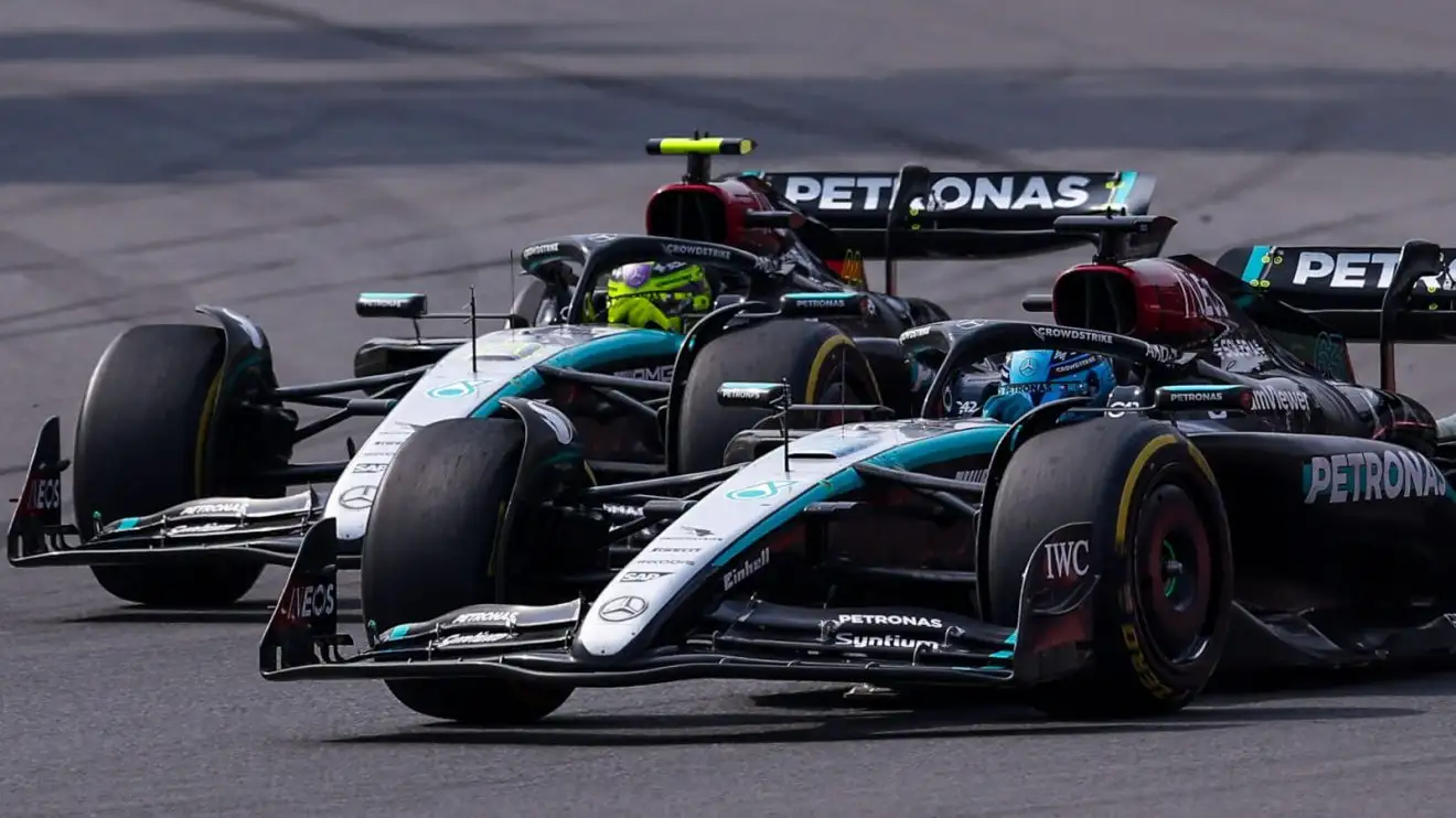 c-708 Lewis Hamilton and George Russell fighting for position