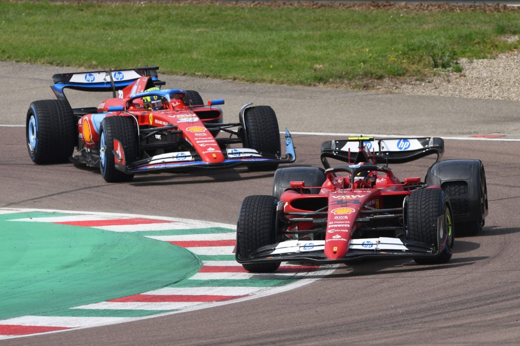 gettyimages-2152159925-1024x683-1 Ferrari test drivers Arthur Leclerc of Monaco and Scuderia Ferrari and Oliver Bearman of Great Britain Scuderia Ferrari on track during the Ferrari...