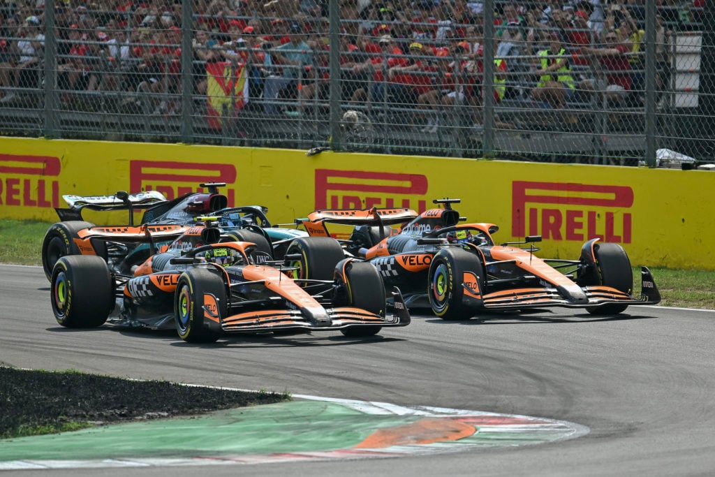 gettyimages-2169106983-1024x683-1 Oscar Piastri of Australia driving the (81) McLaren MCL38 Mercedes, Lando Norris of Great Britain driving the (4) McLaren MCL38 Mercedes and George...
