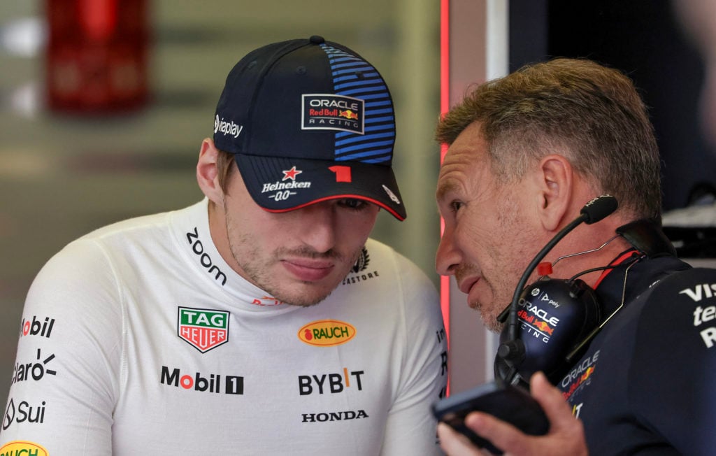 gettyimages-2180787673-1024x652-1 Max Verstappen of the Netherlands and Oracle Red Bull Racing and Christian Horner of Great Britain and Oracle Red Bull Racing in the garage during ...
