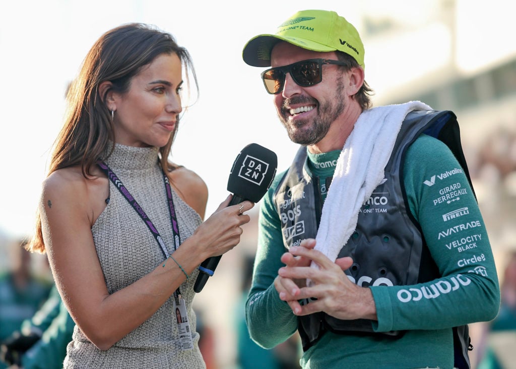 gettyimages-2188312709-1024x732-1 Melissa Jimenez and Fernando Alonso of Spain and Aston Martin Aramco F1 Team on the grid during the F1 Grand Prix of Abu Dhabi at Yas Marina Circui...
