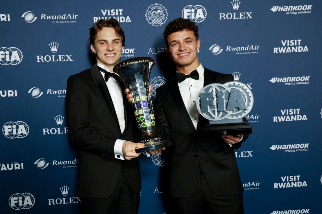 gettyimages-2189831896-1-1024x683-1 In this handout provided by Federation Internationale de l'Automobile (FIA), Lando Norris of Great Britain and McLaren and and Oscar Piastri of Aus...