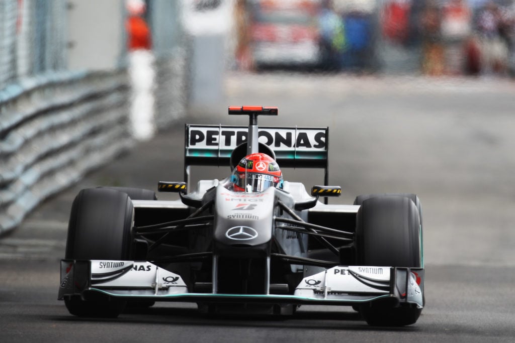 gettyimages-99603390-1024x683-1 Michael Schumacher of Germany and Mercedes GP drives during the Monaco Formula One Grand Prix at the Monte Carlo Circuit on May 16, 2010 in Monte C...