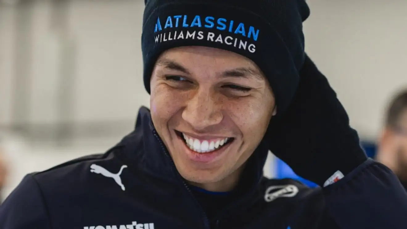 c-738 Alex Albon smiling on launch day for the Williams FW47