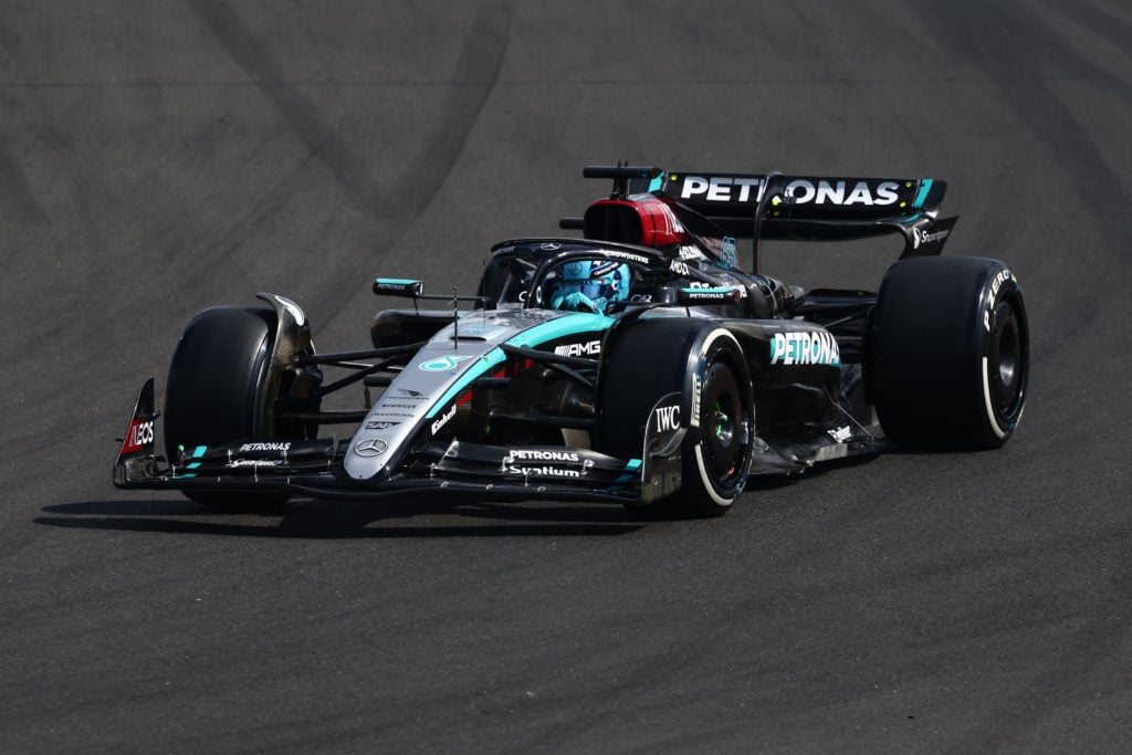 gettyimages-2162421417-1024x683-1 George Russell of Mercedes before the Formula 1 Hungarian Grand Prix at Hungaroring in Budapest, Hungary on July 21, 2024.