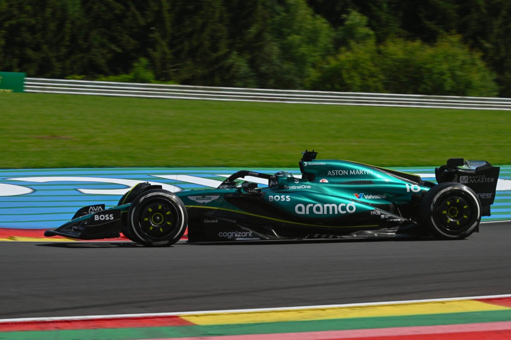 gettyimages-2164241616-1024x683-1 Lance Stroll of Canada driving the (18) Aston Martin AMR23 Mercedes during the F1 Grand Prix of Belgium at Circuit de Spa-Francorchamps on July 28,...
