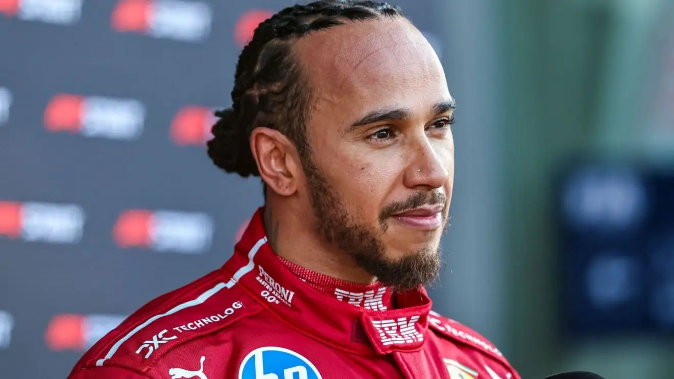 c-1534 Ferrari's Lewis Hamilton speaks to the media at the 2025 Chinese Grand Prix