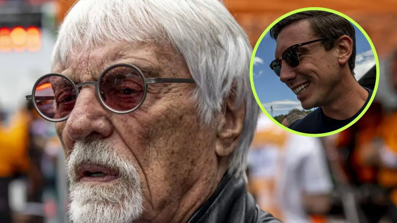 c-313 Bernie Ecclestone at the 2024 Brazilian Grand Prix, with Red Bull co-owner Mark Mateschitz smiling in a circle top right