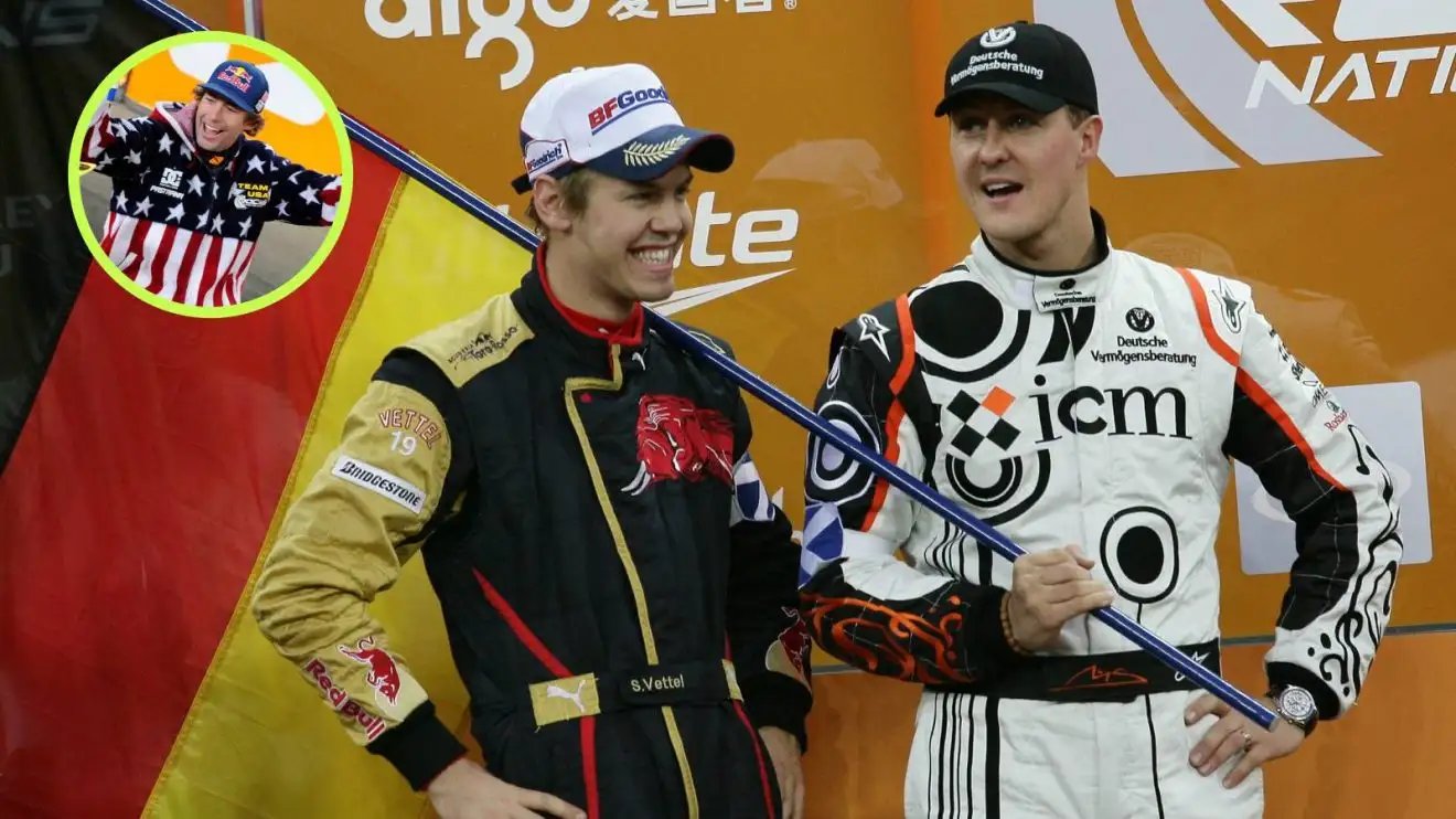 c-319 Michael Schumacher and Sebastian Vettel at the Race of Champions.