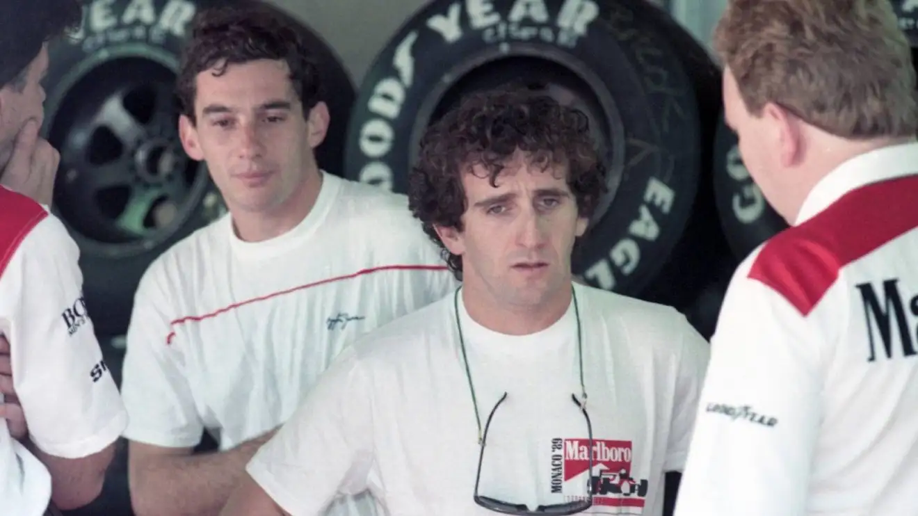 c-379 McLaren's Alain Prost and Ayrton Senna pictured together in 1989.