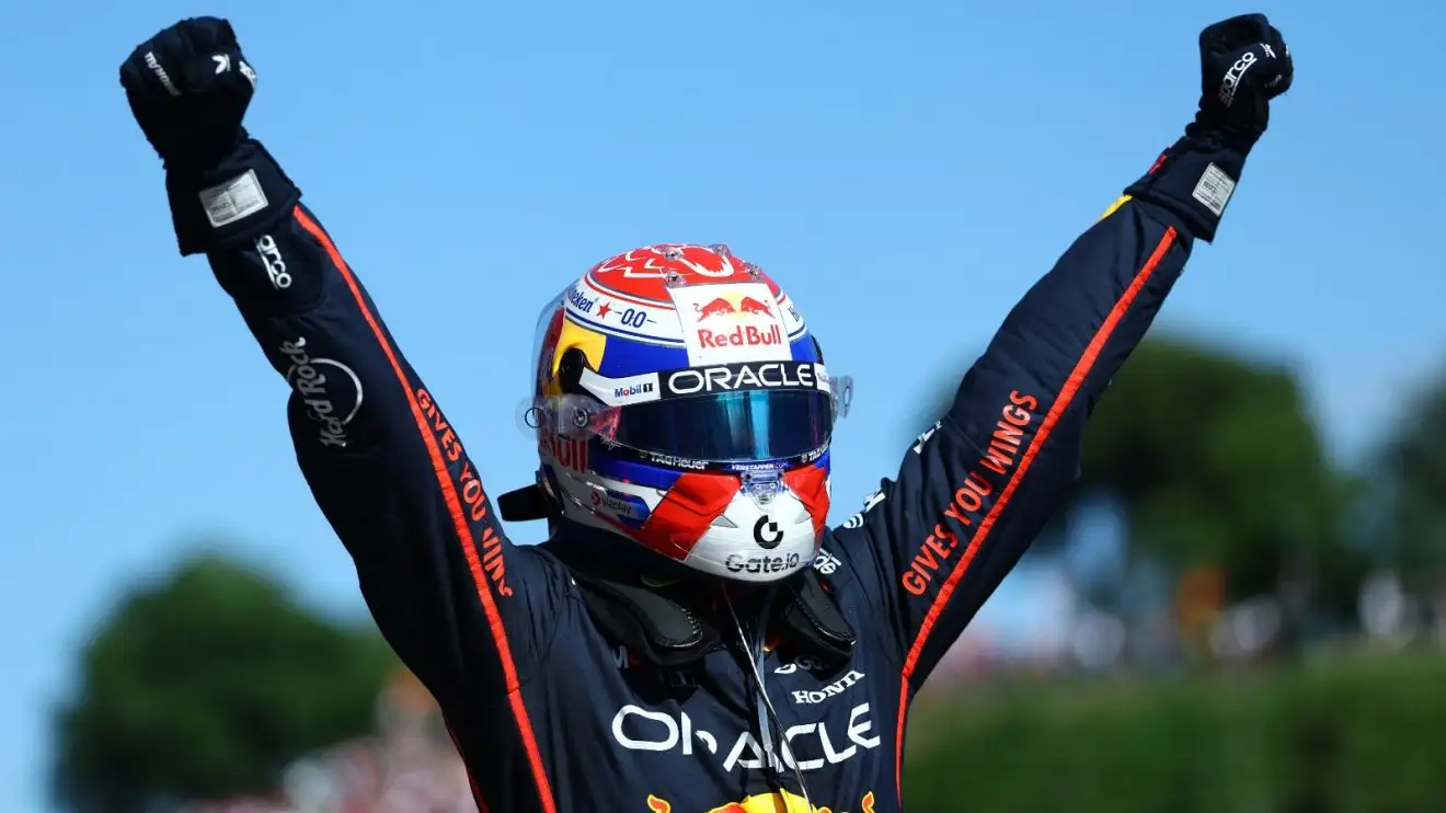 c-1041 Max Verstappen celebrates in Imola.