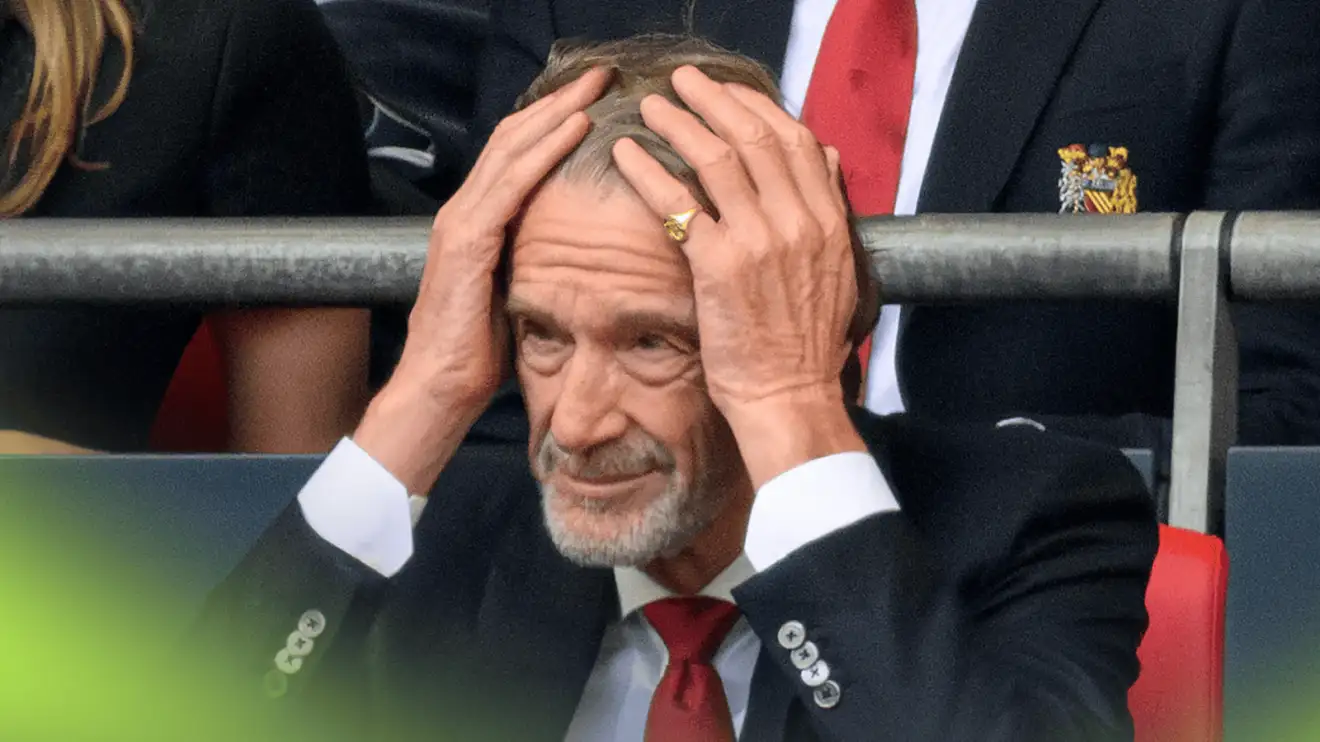 c-1119 Sir Jim Ratcliffe holds his hands to his head while watching Manchester United at Wembley