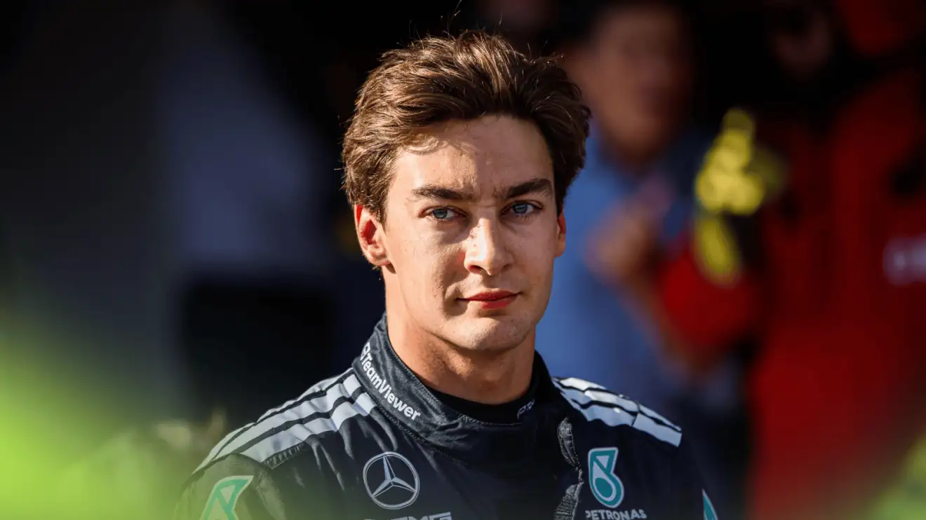 c-1188 George Russell eyes the camera in parc ferme at Imola