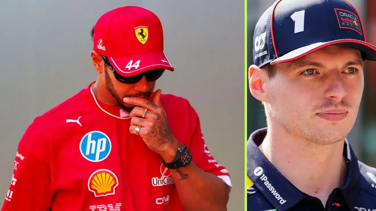 c-1245 Lewis Hamilton in thought, with Max Verstappen pictured on his right