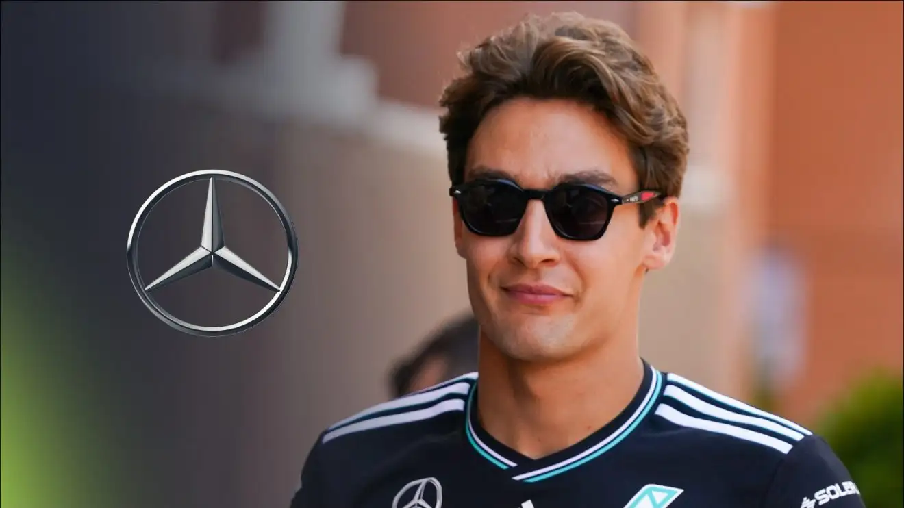 c-1314 George Russell and the Mercedes logo