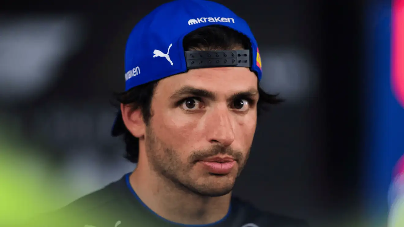 c-1377 Carlos Sainz eyes the camera as he faces the media in Bahrain