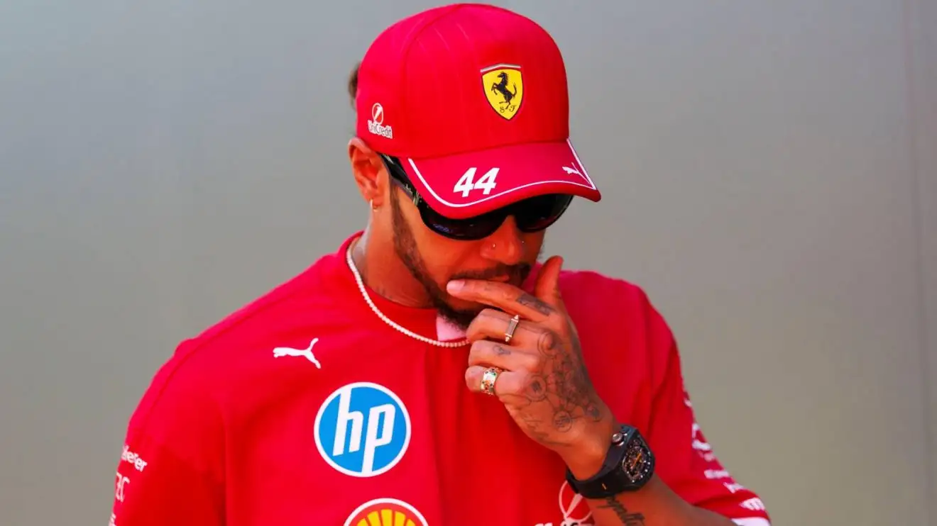 Ferrari's Lewis Hamilton in thought at the 2025 Emilia Romagna Grand Prix