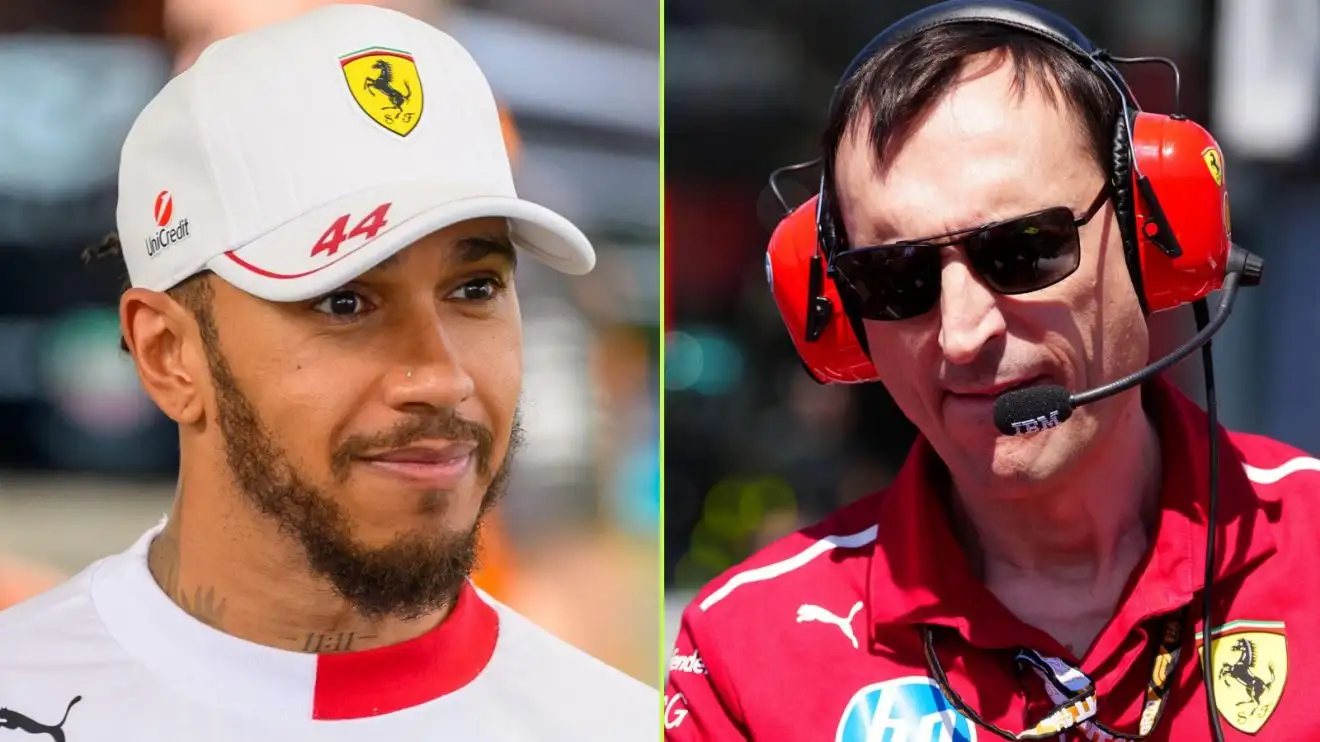 c-1562 Lewis Hamilton on the left, and his Ferrari race engineer Riccardo Adami on the right