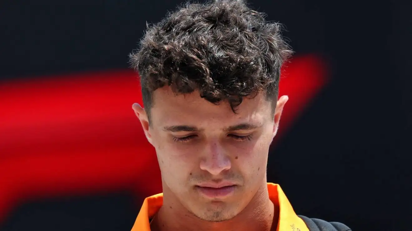 c-16 McLaren's Lando Norris, head down, at the 2025 Saudi Arabian Grand Prix