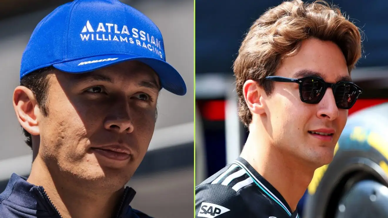 c-1681 Williams driver Alex Albon on the left, and Mercedes' George Russell on the right