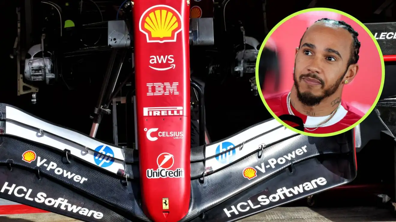 c-1708 Ferrari front wing and Lewis HamiltonFerrari front wing and Lewis Hamilton