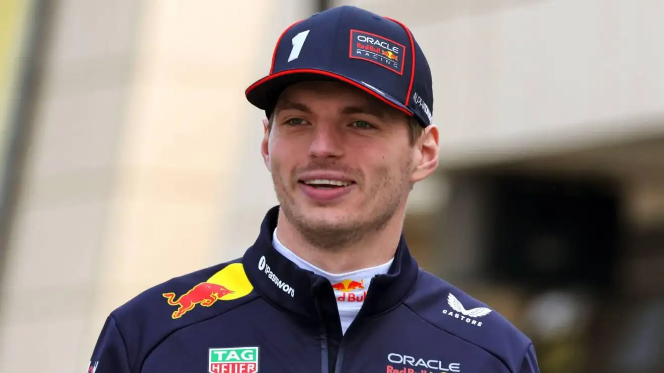 c-211 Red Bull's Max Verstappen smiling at Bahrain F1 2025 testing