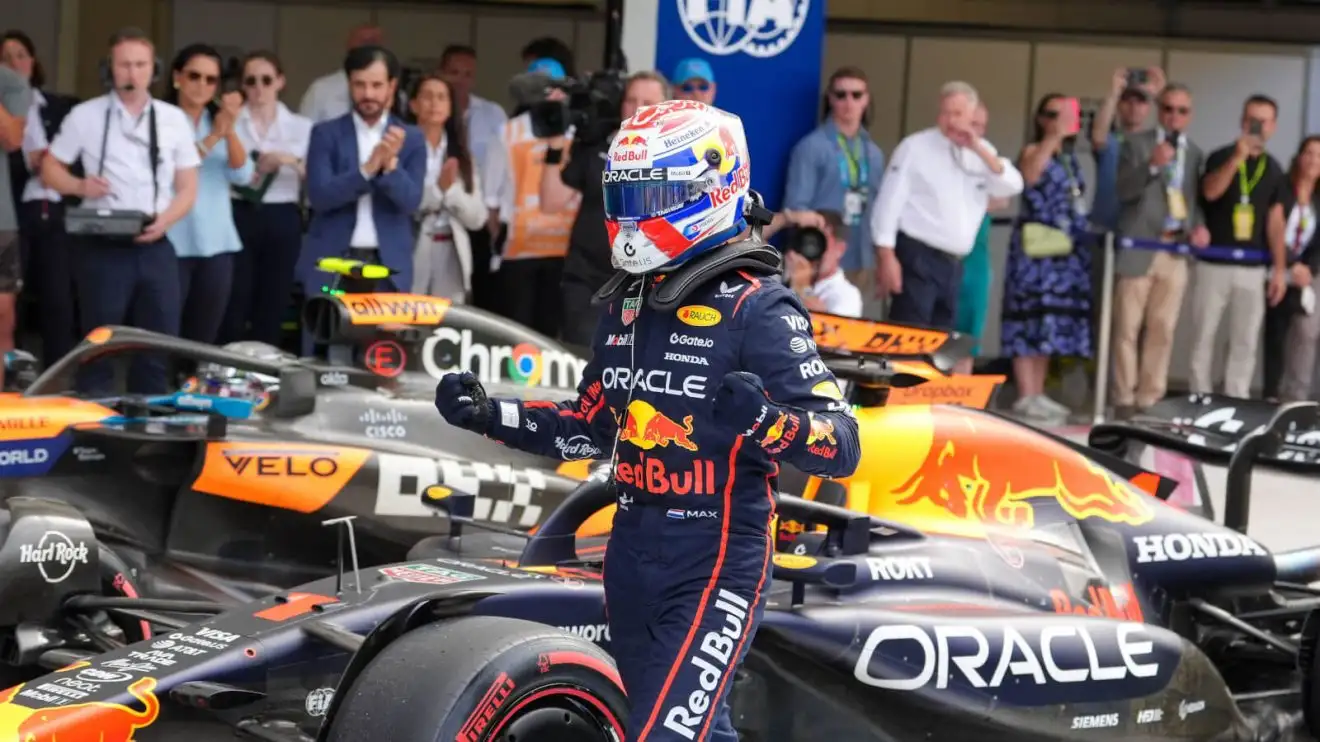 c-232 Max Verstappen celebrates his first pole position as a new father