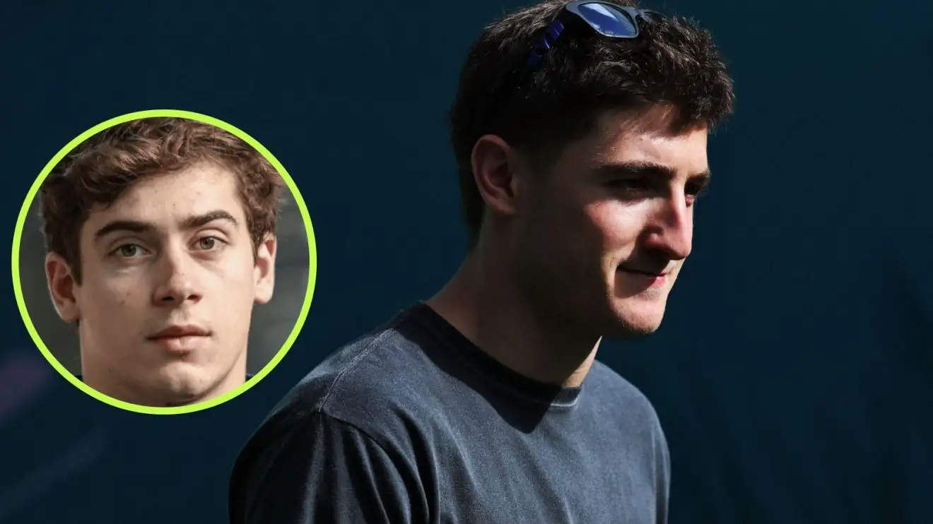 c-431 Former Alpine driver Jack Doohan pictured at the 2025 Miami Grand Prix, with Franco Colapinto in a circle to his left