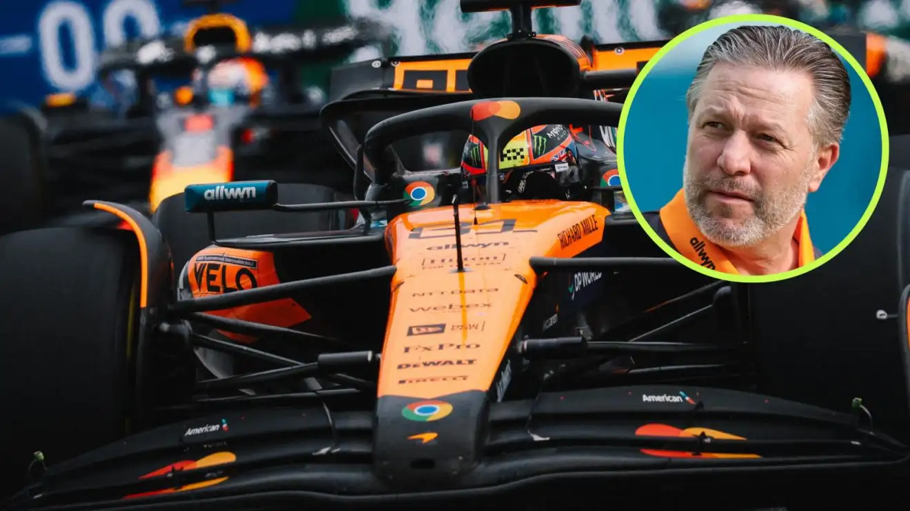 c-455 Oscar Piastri leads Max Verstappen, with Zak Brown