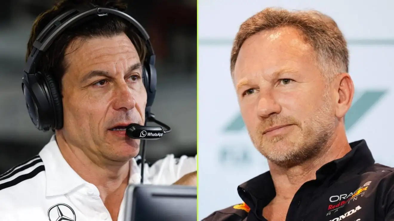 c-506 Mercedes' Toto Wolff and Red Bull's Christian Horner at the 2025 Miami Grand Prix.