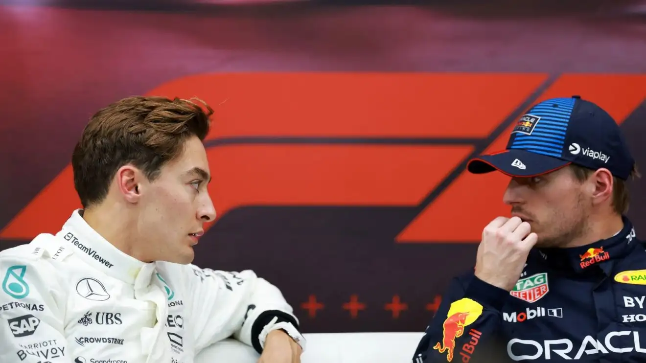 c-695 George Russell and Max Verstappen