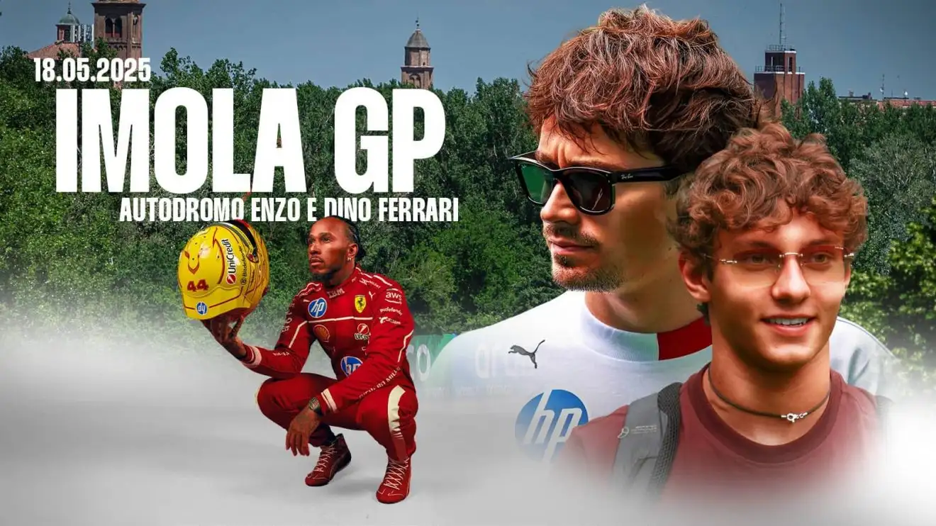c-857 Lewis Hamilton, Charles Leclerc and Kimi Antonelli feature on the Emilia Romagna GP race poster