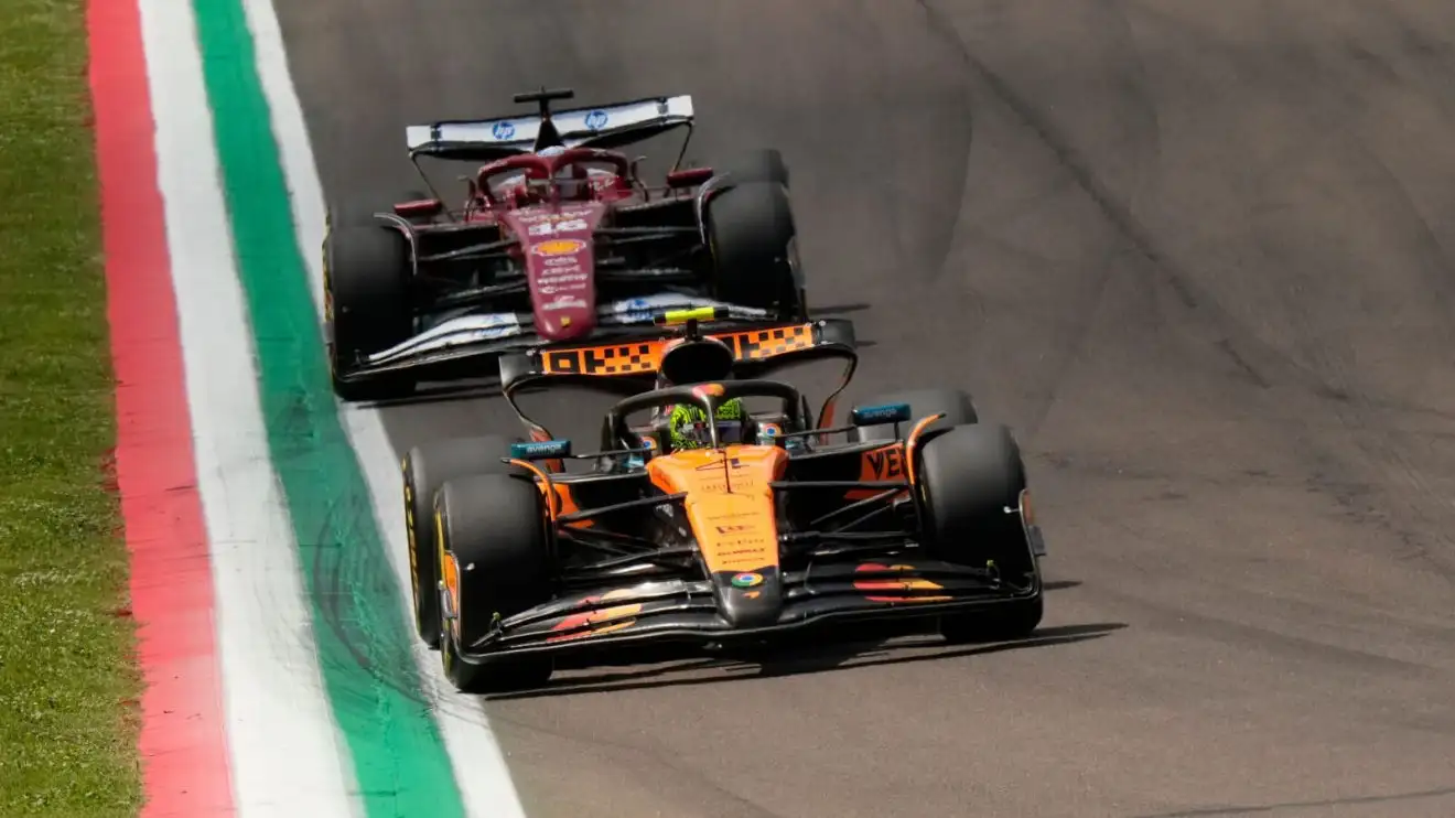 c-911 Lando Norris leads Charles Leclerc at Imola