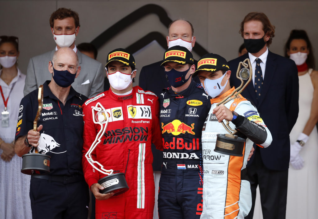 gettyimages-1319629997-1024x707-1 McLaren driver Lando Norris celebrates P3 on the podium at the 2021 Monaco Grand Prix