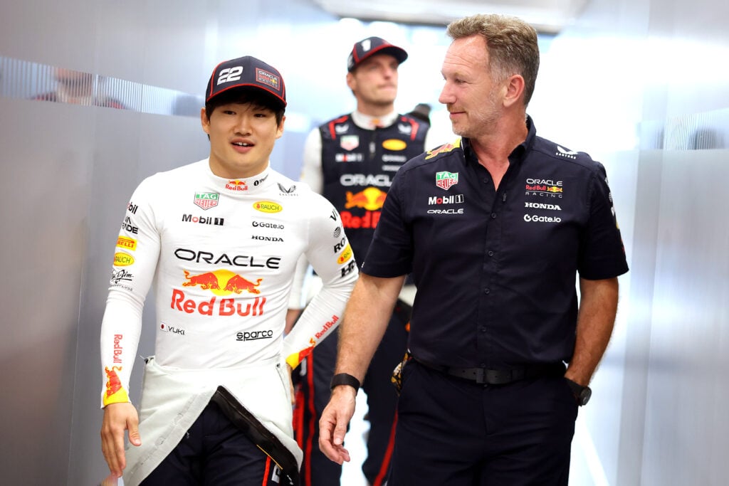 gettyimages-2210872888-1024x683-2 Red Bull driver Yuki Tsunoda and team principal Christian Horner walk into the garage before practice at the 2025 F1 Saudi Arabian Grand Prix
