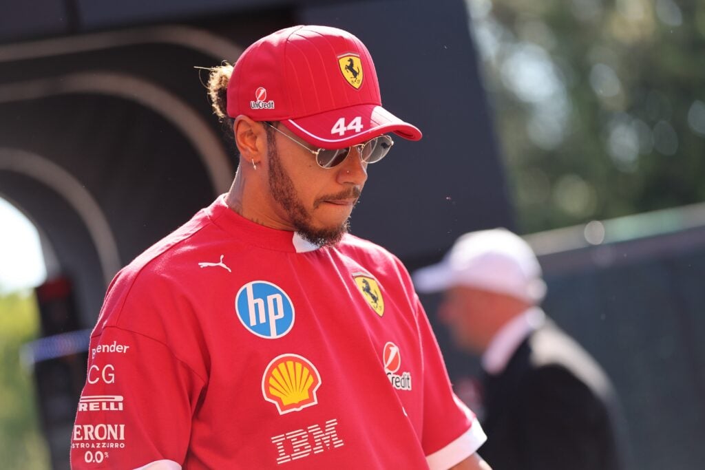 gettyimages-2214639207-1024x683-1 Ferrari driver Lewis Hamilton arrives at Imola for the 2025 F1 Emilia Romagna Grand Prix
