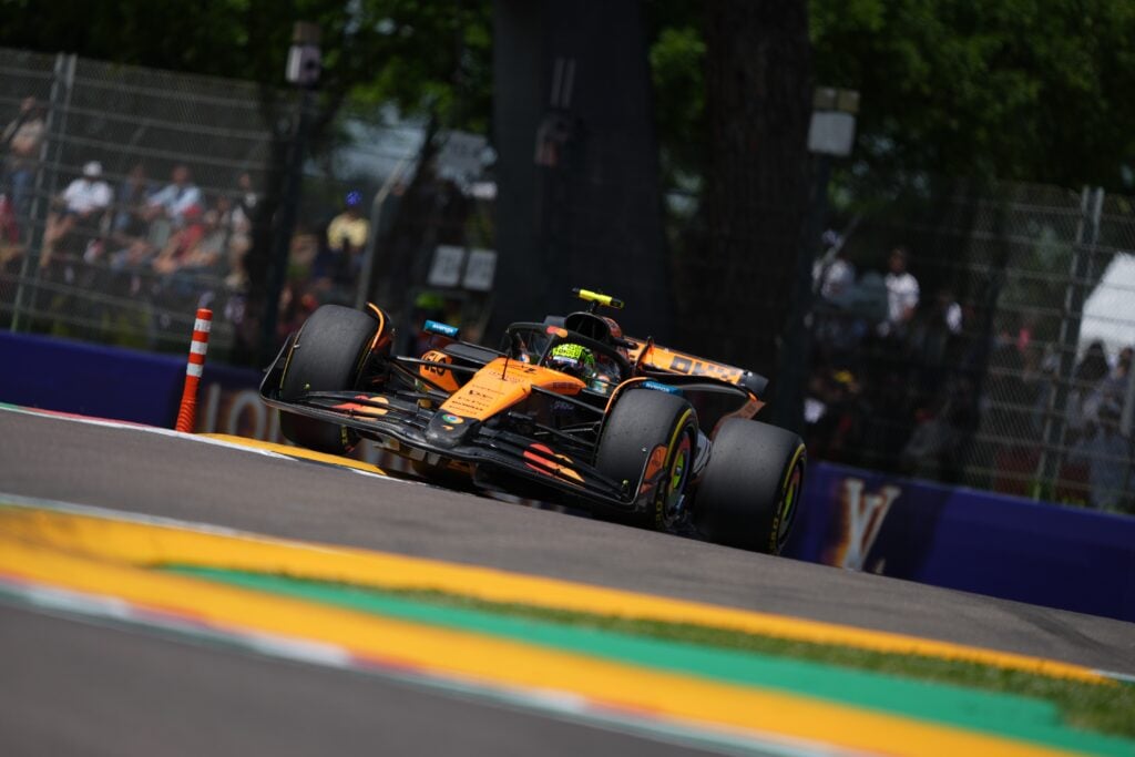 gettyimages-2215057668-1024x683-1 McLaren driver Lando Norris on track during qualifying for the 2025 F1 Emilia Romagna Grand Prix at Imola