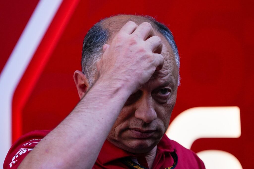 Ferrari team principal Fred Vasseur reacts after qualifying for the 2025 F1 Emilia Romagna Grand Prix at Imola