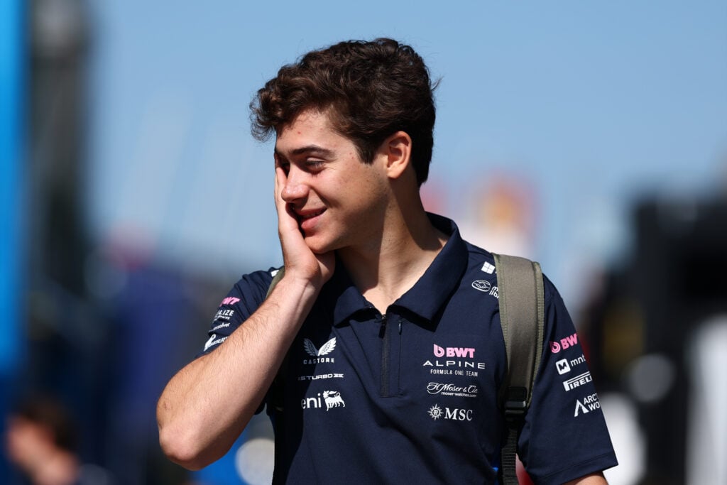 Alpine driver Franco Colapinto in the Imola paddock at the 2025 F1 Emilia Romagna Grand Prix