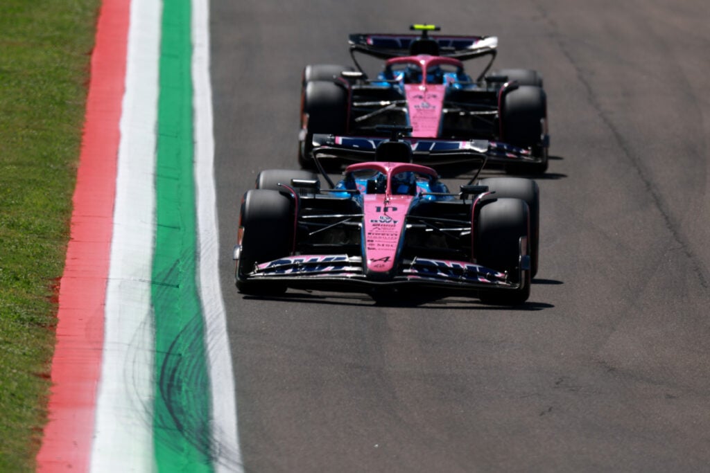 gettyimages-2215410421-1024x683-2 Alpine drivers Franco Colapinto and Pierre Gasly on track during practice for the 2025 F1 Emilia Romagna Grand Prix at Imola