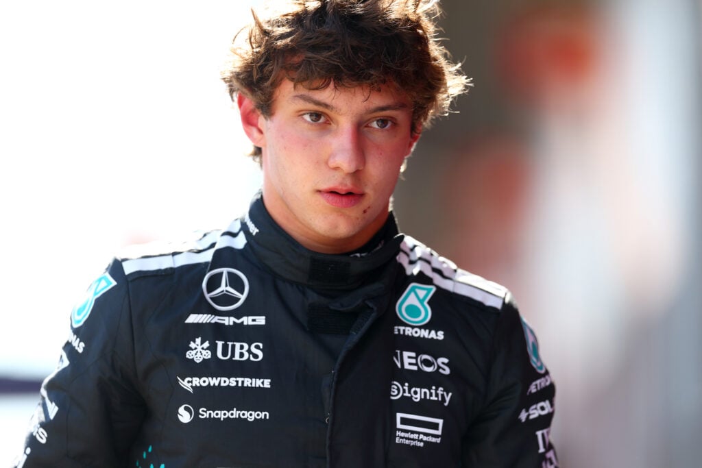Mercedes driver Andrea Kimi Antonelli reacts after qualifying for the 2025 F1 Emilia Romagna Grand Prix at Imola