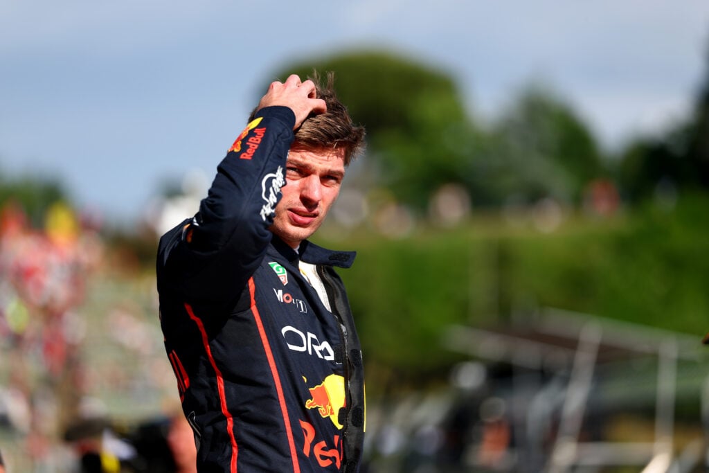 gettyimages-2215588903-1024x683-1 Red Bull driver Max Verstappen reacts after qualifying second to McLaren's Oscar Piastri for the 2025 F1 Emilia Romagna Grand Prix at Imola