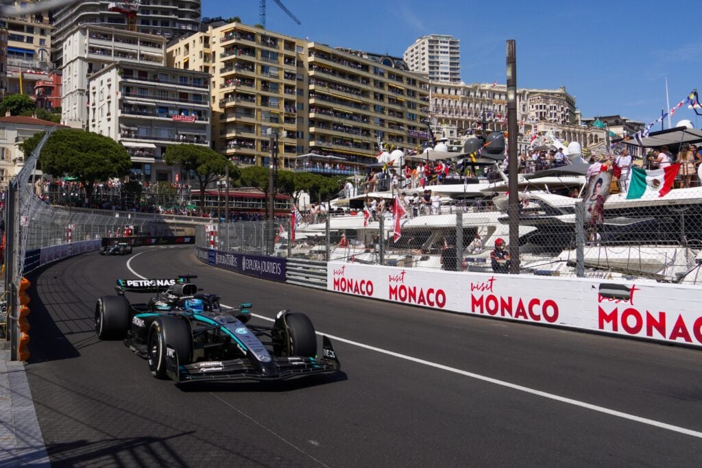 gettyimages-2216364909-1024x683-1 Mercedes driver George Russell on track during the 2025 F1 Monaco Grand Prix
