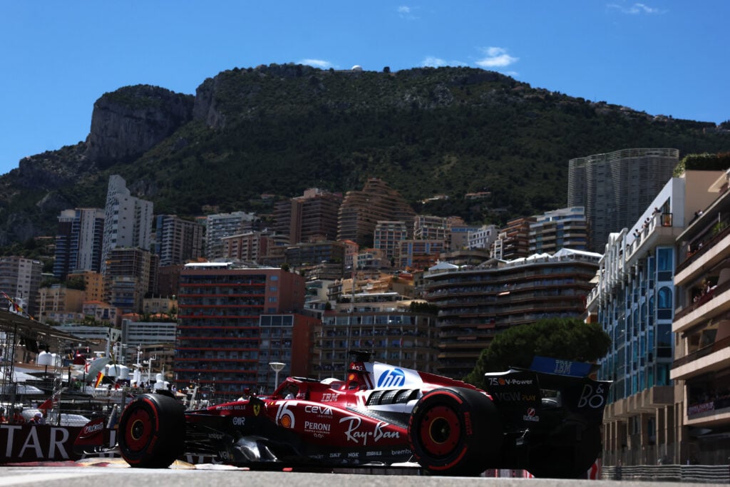 gettyimages-2216667402-1024x683-1 Ferrari driver Charles Leclerc on track during FP1 for the 2025 F1 Monaco Grand Prix