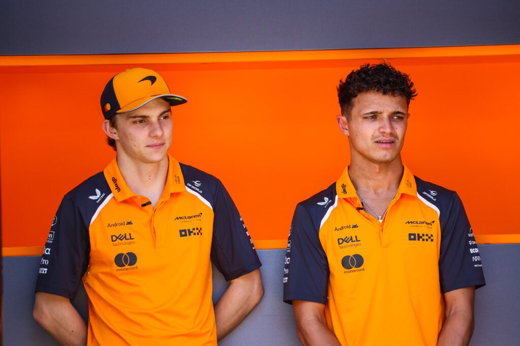 gettyimages-2217644482-1024x683-1 McLaren drivers Oscar Piastri and Lando Norris in the 2025 F1 Spanish Grand Prix paddock