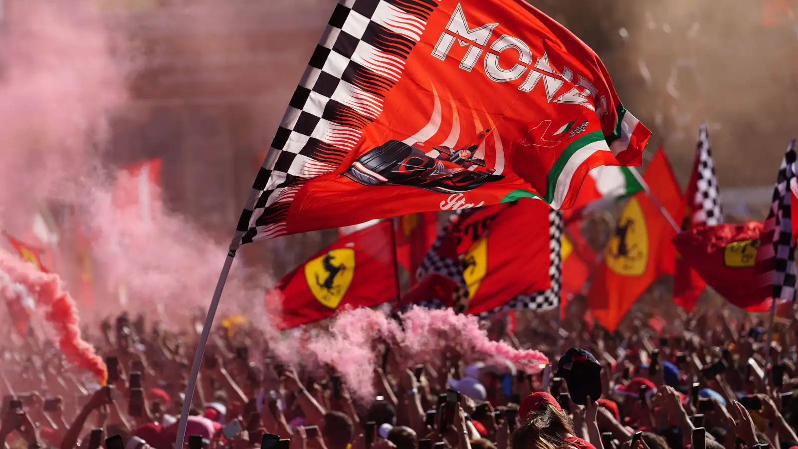 c-1030 The Ferrari Tifosi with flags and flares. Italy September 2022
